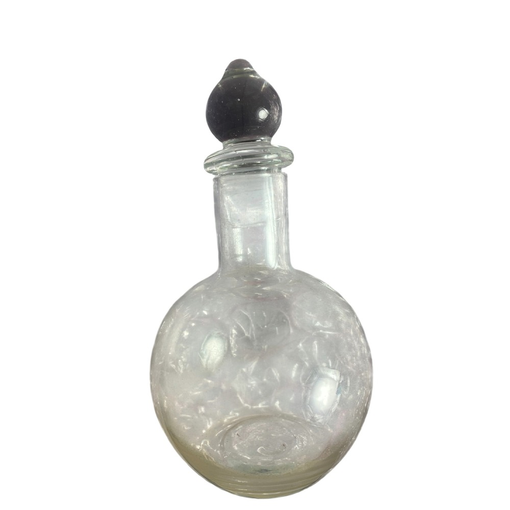 Vintage Hand Blown Art Glass Cruet Apothecary Vanity Bottle With Stopper Hollow